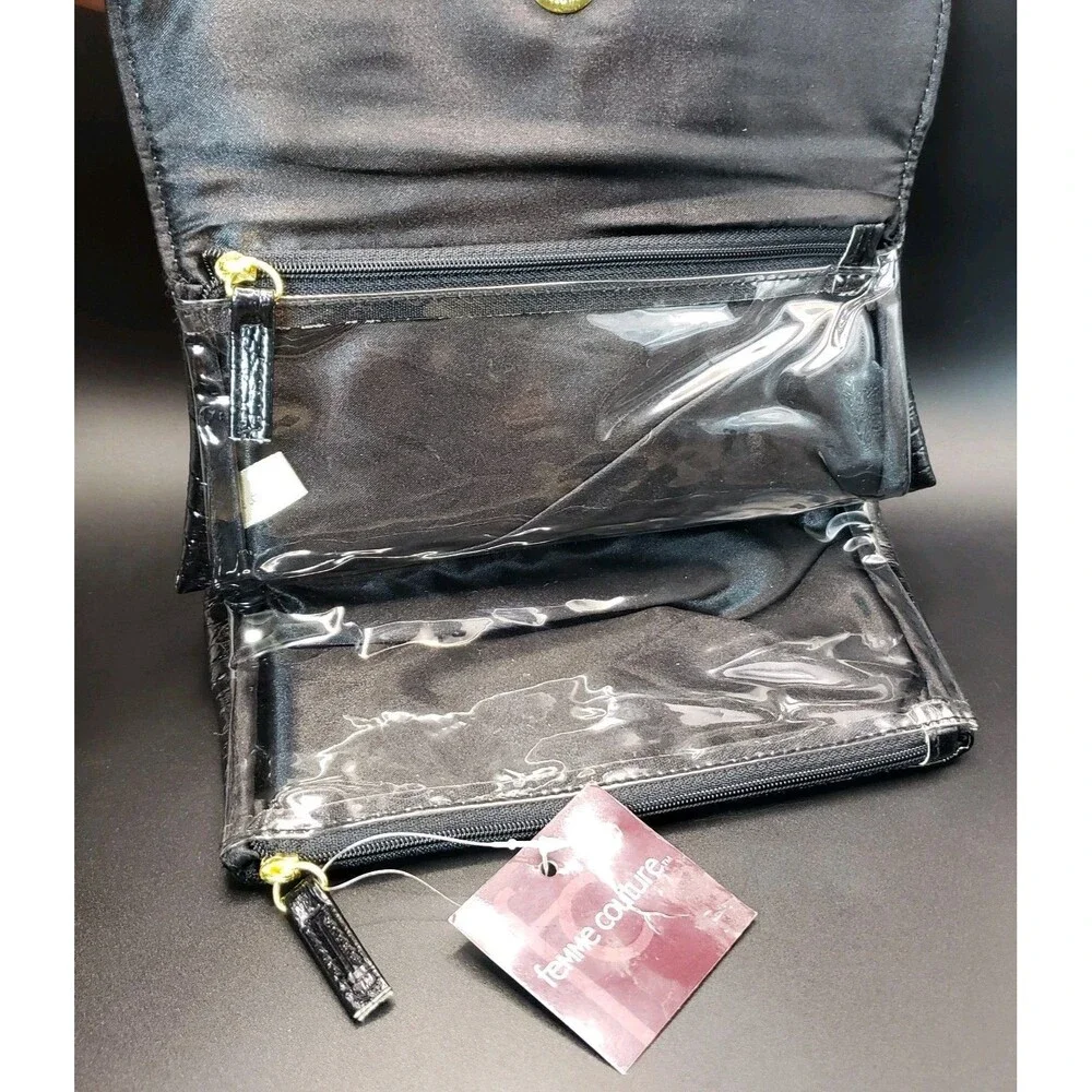 Femme Couture Tm Black Faux Make-Up Bag Dual Insided Clear 8 x 11 PN 827943 !!